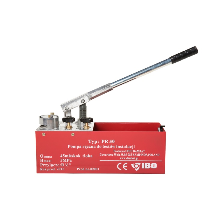 Pompa cu piston pentru testarea presiunii in instalatii, Ibo Dambat PR-50, presiune maxima 50bar, IB040000