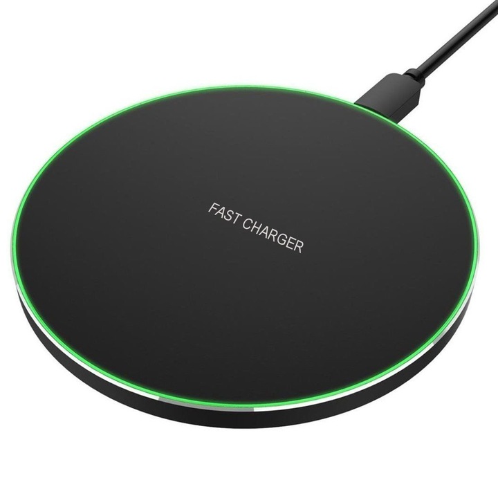 Incarcator wireless fast charge EFOX1, Aluminum Ultra Slim 10W, +Card protectie contactless RFID si NFC pentru protejarea cardurilor bancare