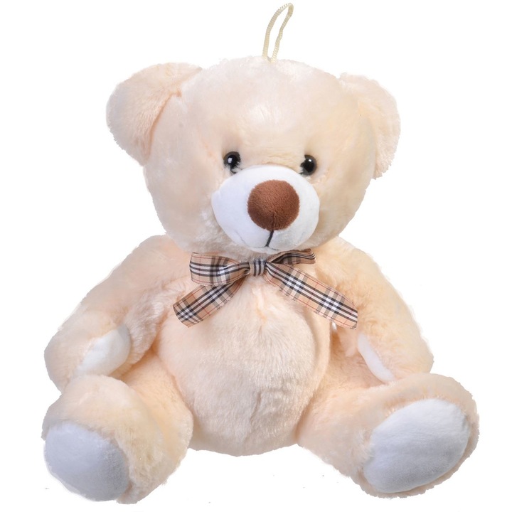 Soda Fresh S-Toys plüss játék, maci masnival, bézs, 30 cm