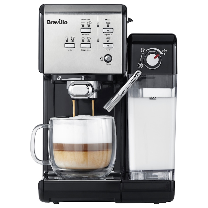 Breville VCF108X Prima Latte II Eszpresszó kávéfőző, 19 bar, 1.5 L, tejtartály 0,6 L, Ezüst