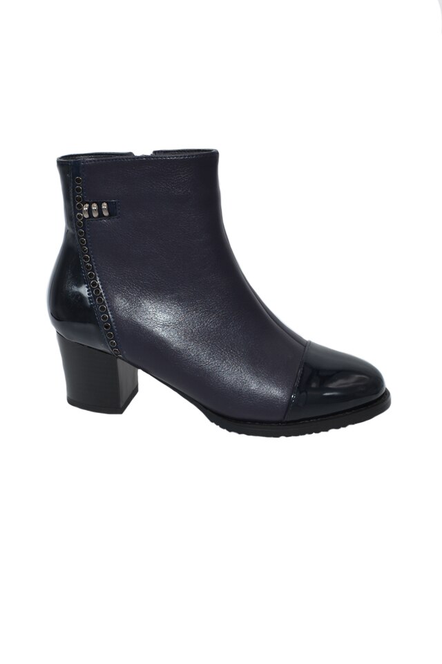 Botine simple cu varf rotund si toc patrat, D&J Exclusive, Bleumarin