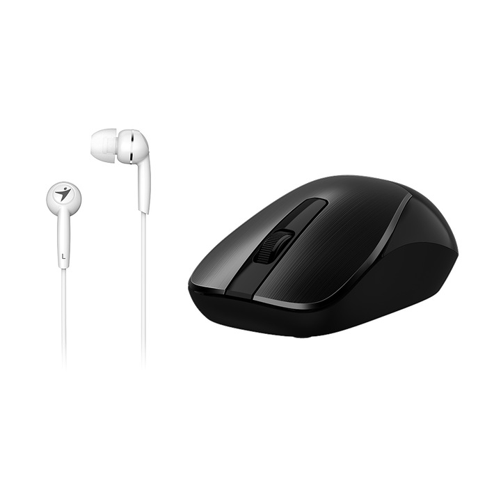 Безжична мишка Genius MH-7018 + слушалки, USB, оптична, безжична, 800/1600DPI, черно/бяло