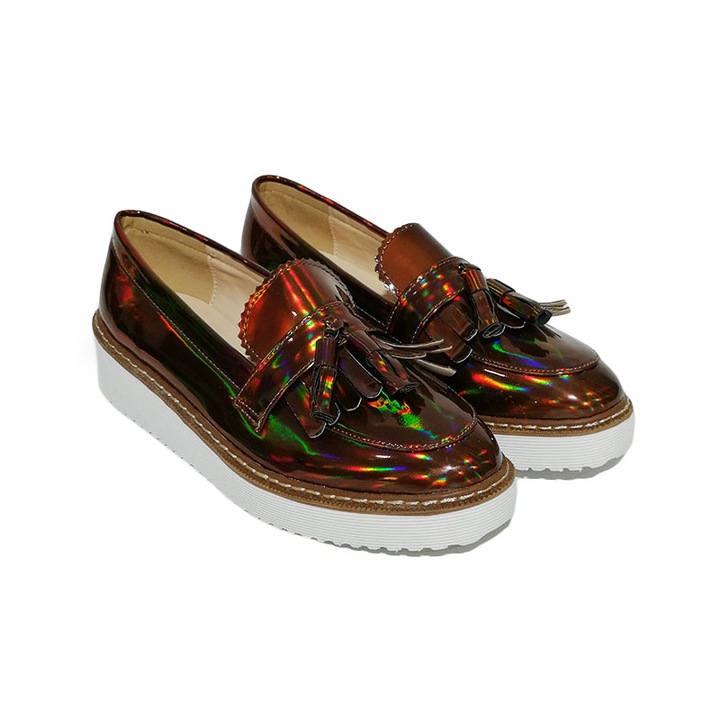 Pantofi dama oxford Fundi, Maro/Bronz