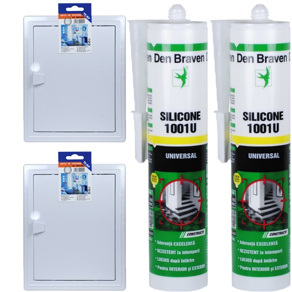 Pachet - 2 x TE-MA, Usita de vizitare, 300 x 400 mm + 2 x Den Braven, Silicon universal alb, 1001U, 280 ml
