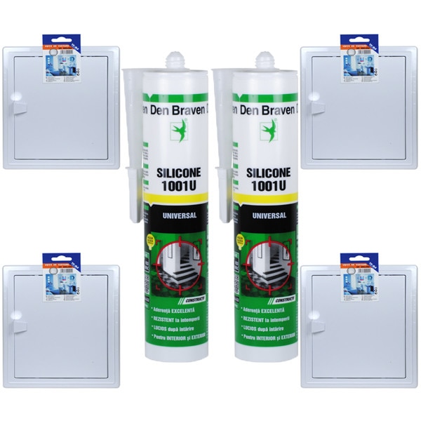 Pachet - 4 x TE-MA, Usita de vizitare, 200 x 250 mm + 2 x Den Braven, Silicon universal alb, 1001U, 280 ml