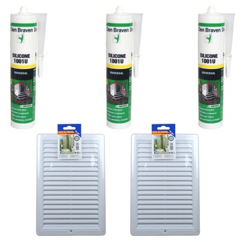 Pachet - 2 x TE-MA, Rama de aerisire, Cu plasa, 200 x 300 mm + 3 x Den Braven, Silicon universal transparent, 1001U, 280 ml Pachet - 2 x TE-MA, Rama de aerisire, Cu plasa, 200 x 300 mm + 3 x Den Braven, Silicon universal transparent, 1001U, 280 ml