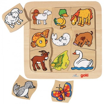 Puzzle asociere, mama si puiul, 9 piese, lemn Puzzle asociere, mama si puiul, 9 piese, lemn