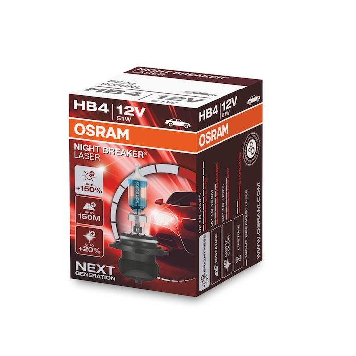 Крушка за фар Osram HB4 Night Breaker Laser +150%,12V, 51W, P22d, 1 брой