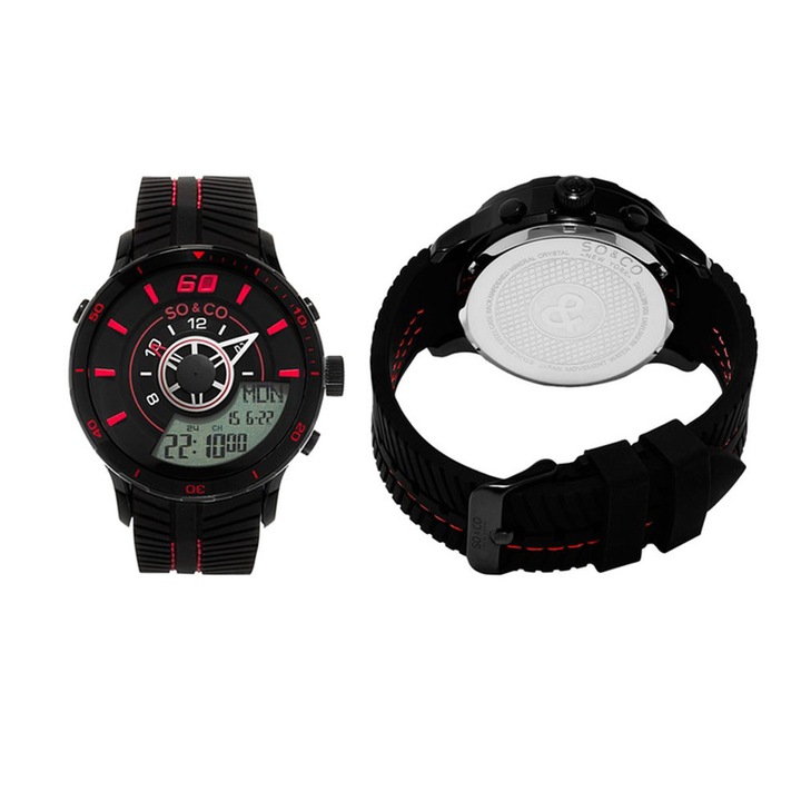 Мъжки часовник So & Co New York GP15519-16225592-2-2-15, с двойно време, Черно и червено