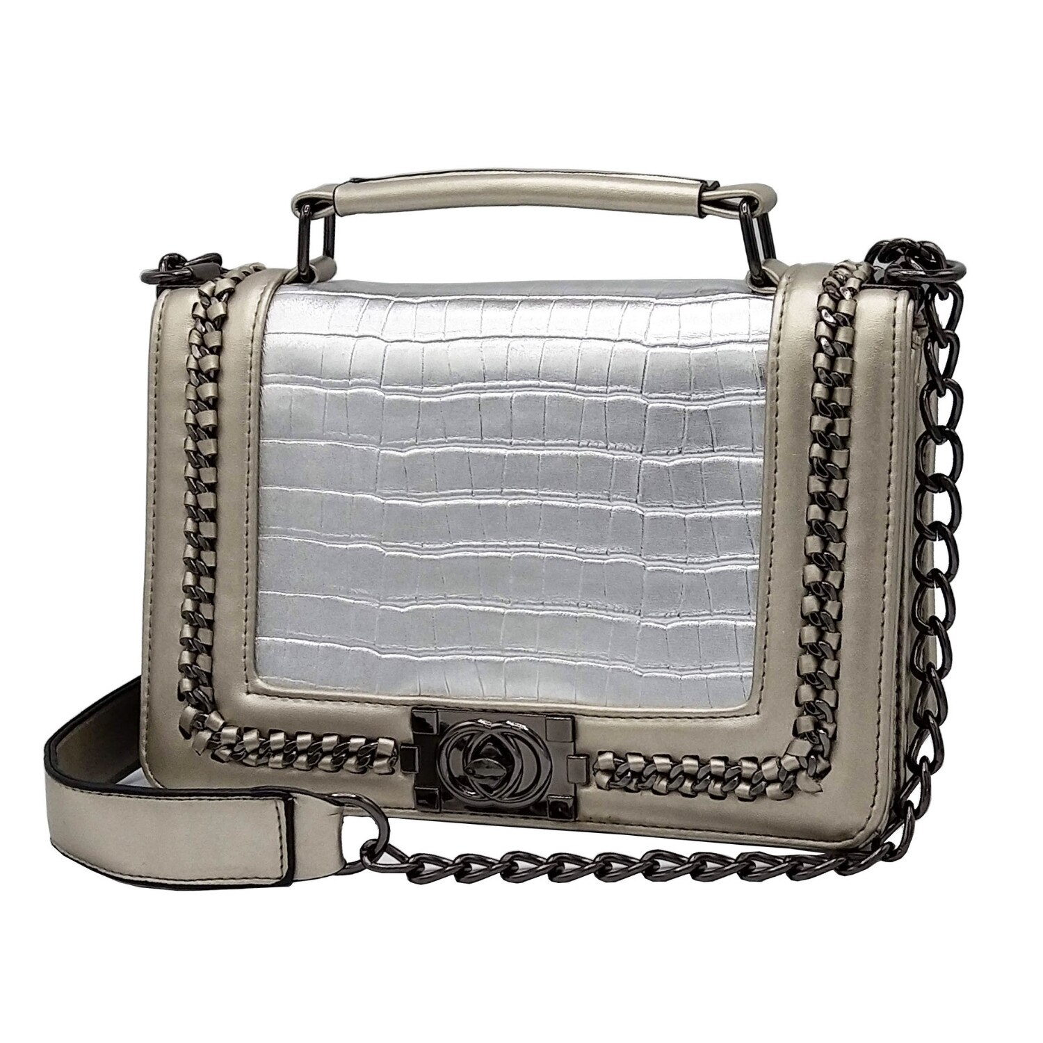 Geanta Dama Caprice de umar Argintiu-Bej