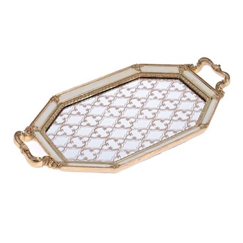 Tava din rasina cu oglinda, 41 x 22 cm, Crem / Auriu Tava din rasina cu oglinda, 41 x 22 cm, Crem / Auriu