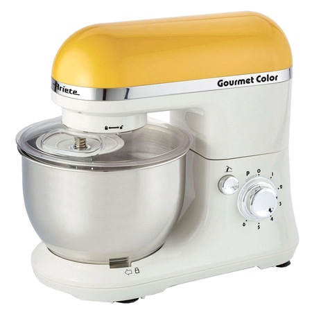Mixer cu bol Ariete Gourmet Yellow 1594YE, 650 W, bol inox 4 L, 6 viteze, Alb/Galben