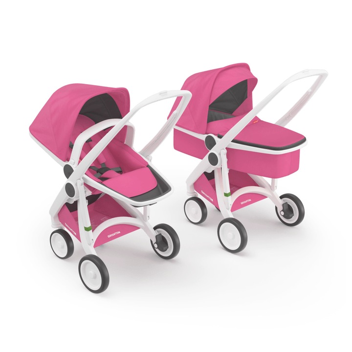 Carucior 2 In 1, Greentom, 100% Ecologic, White Pink