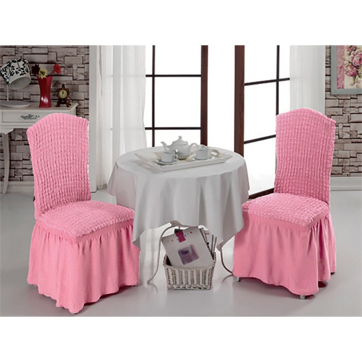 Set 2 huse scaune cu volane din bumbac elasticizat roz