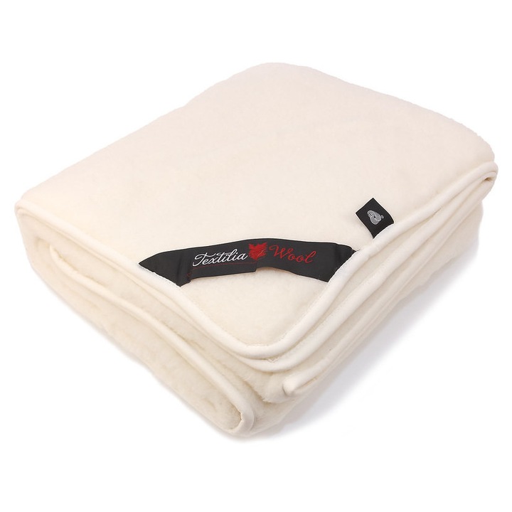 Patura lana merinos, 100% lana, alb, neted, 200x220 cm