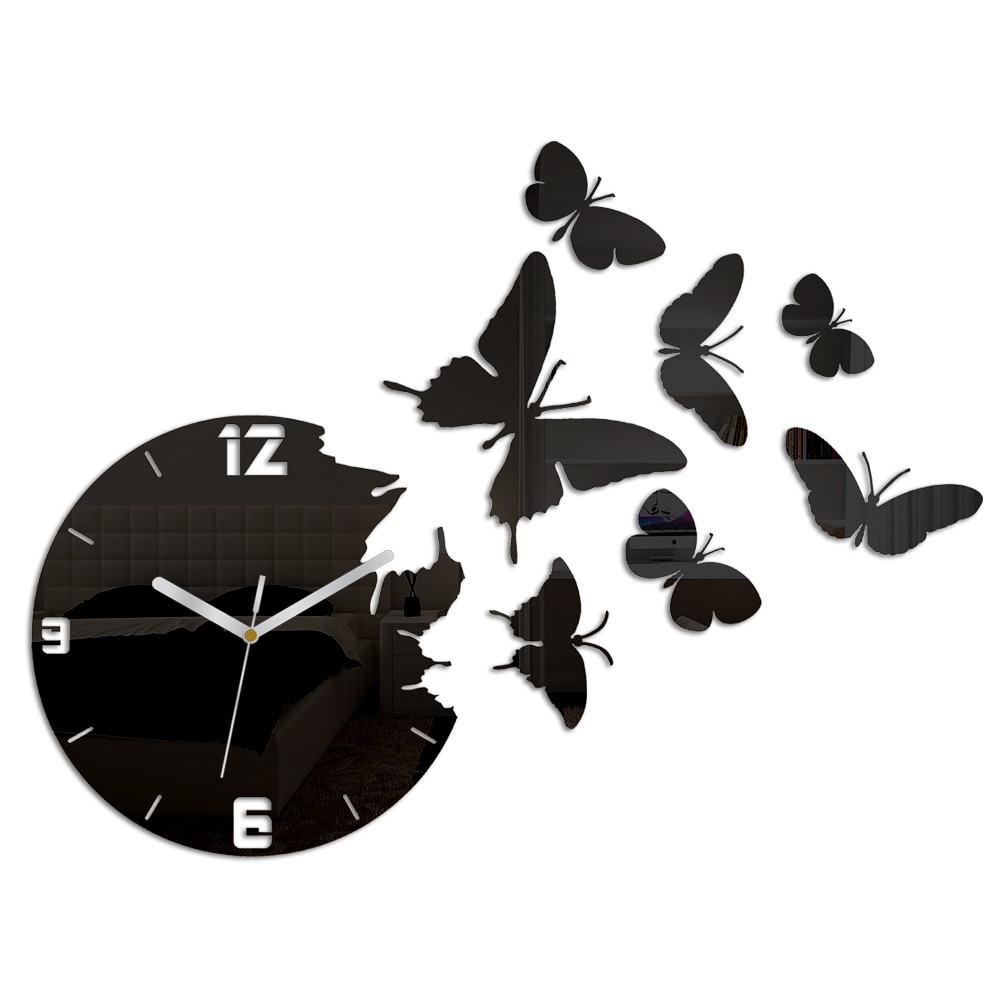 Ceas de perete Butterfly, ModernClock, 45-60 cm, Negru
