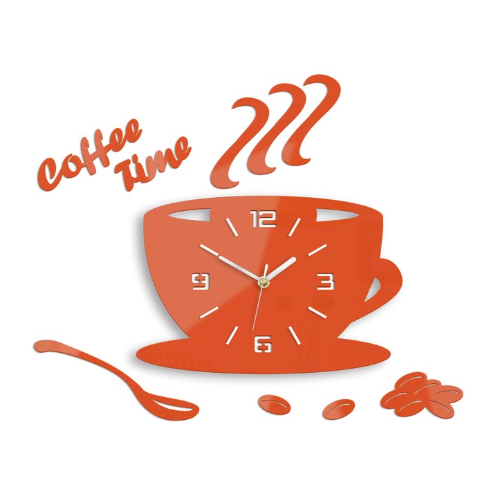Ceas de perete Modern Clock Cup 3D, Portocaliu