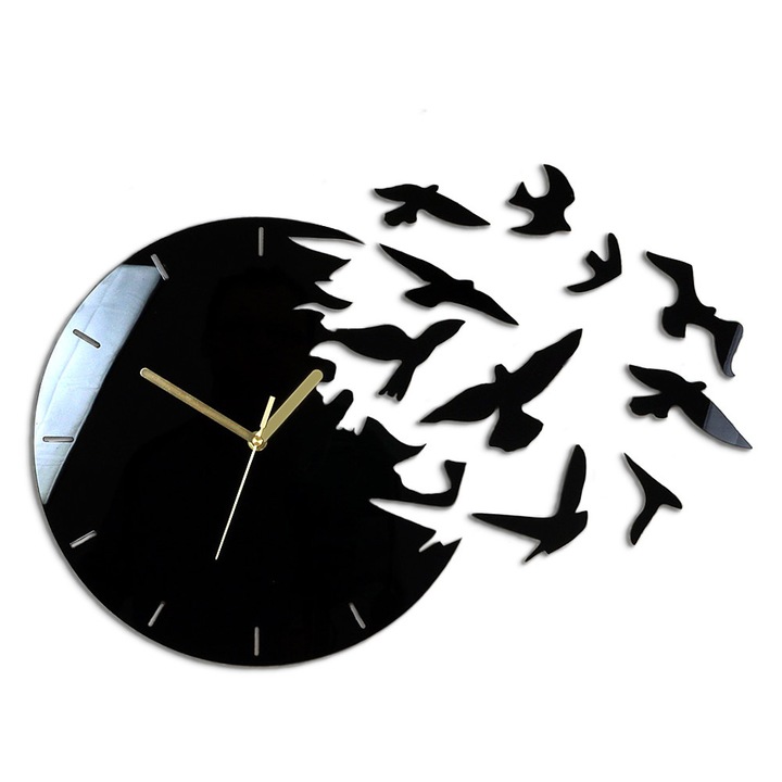Ceas de perete Modern Clock Birds, Negru