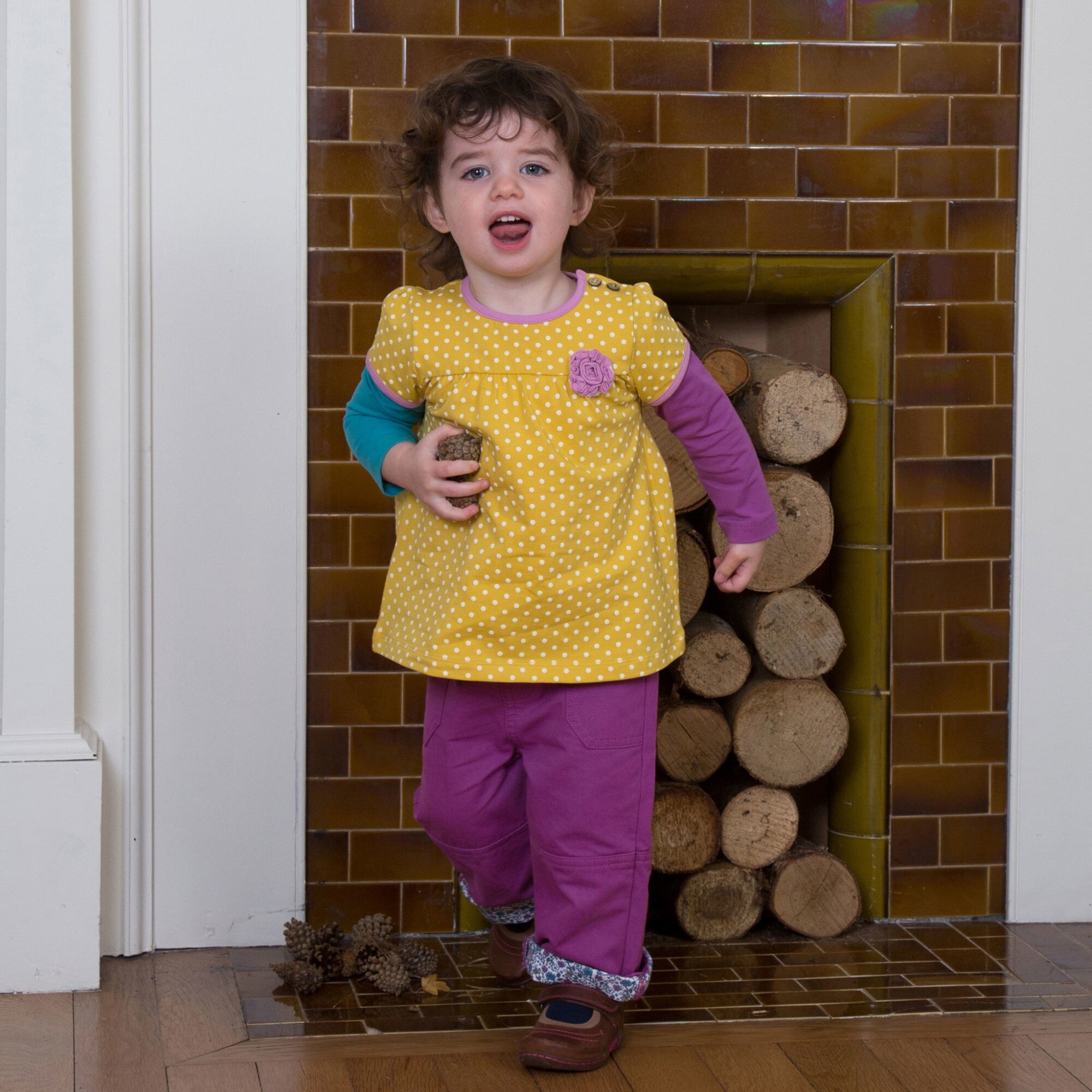 PantalonI Ditsy 100% bumbac organic, Mov, 86 cm