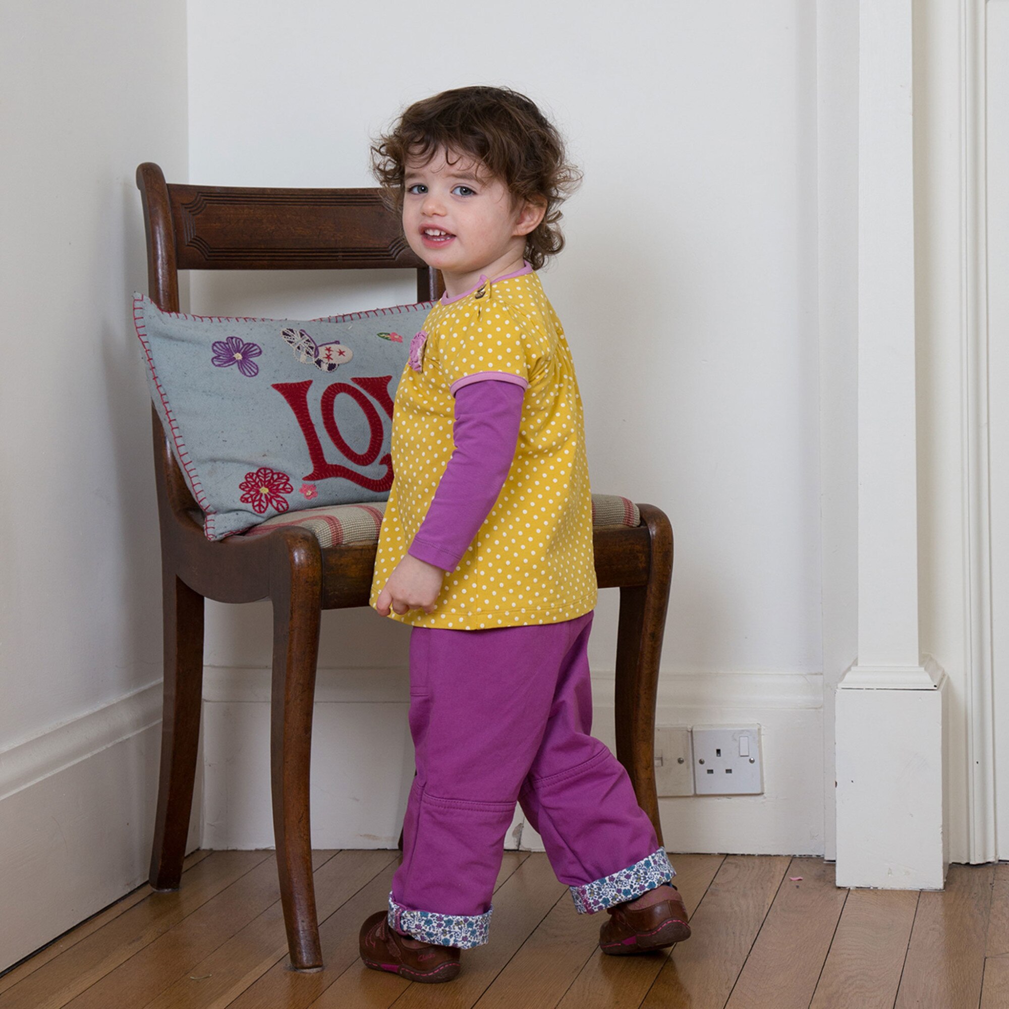 PantalonI Ditsy 100% bumbac organic, Mov, 80 cm