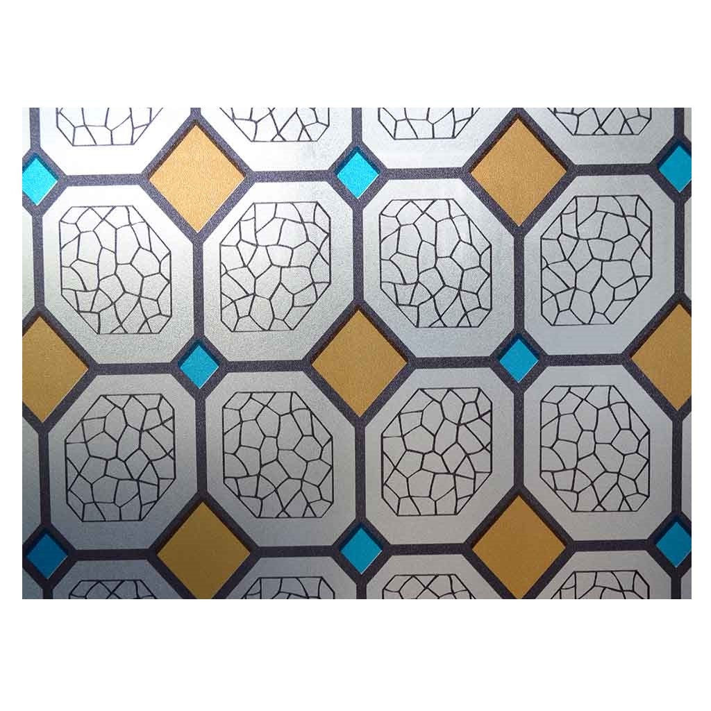 Folie pentru geam decorativa vitraliu romburi portocaliu si albastru, 4 m x 0.9 m