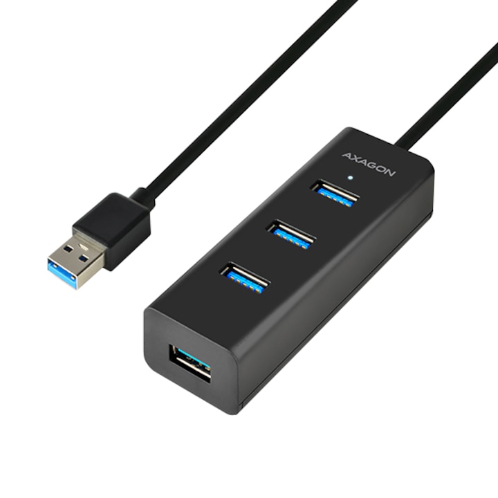 Hub USB Axagon HUE-S2BL, 4x USB3.0, cablu 1.2m, incarcare micro USB