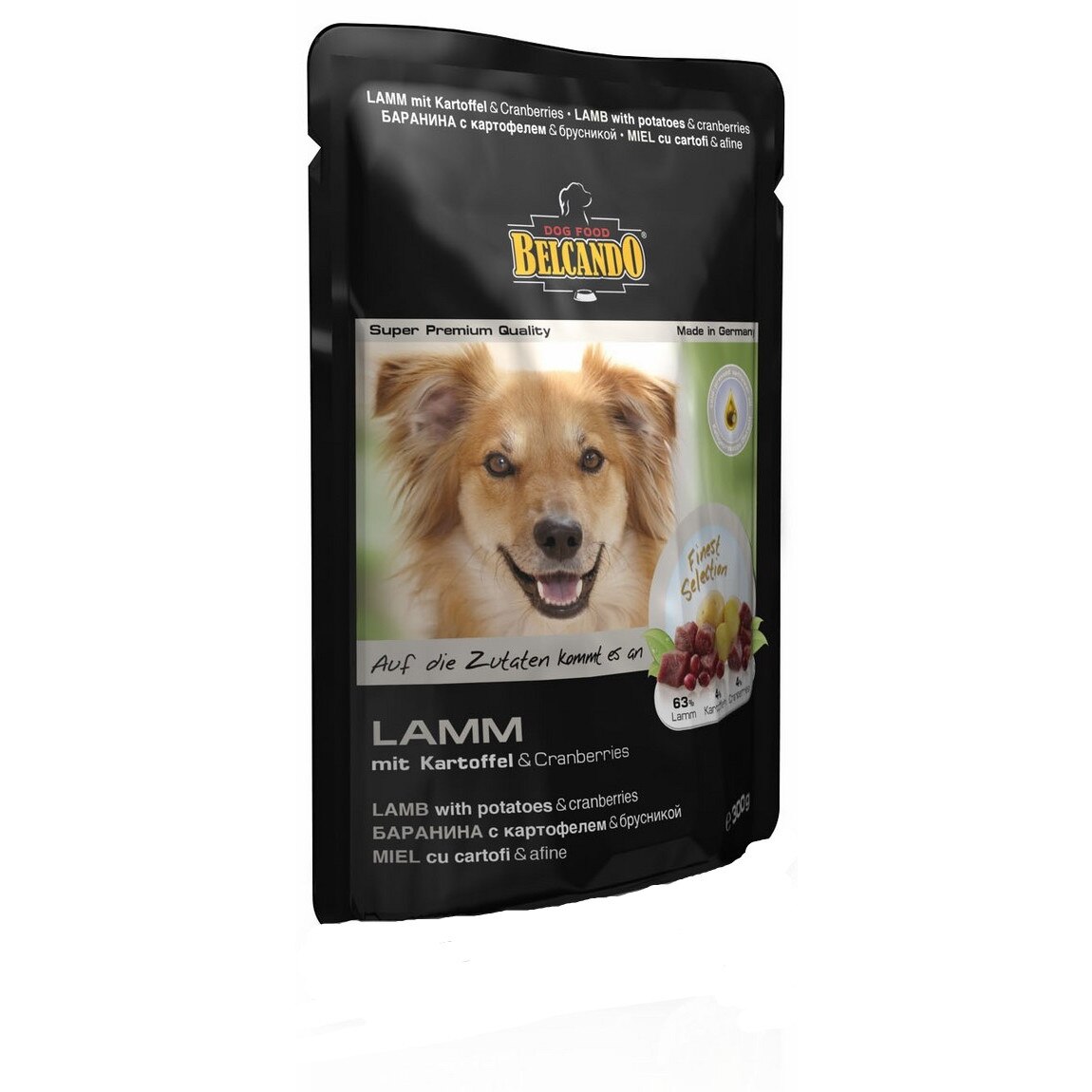 Hrana umeda pentru caini Set 5 plicuri. Belcando plic miel/cartofi/afine 300 g