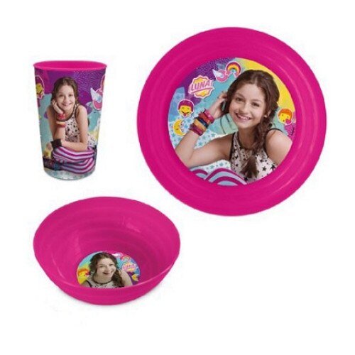 Set mic dejun, plastic, 3 piese, Soy Luna, roz
