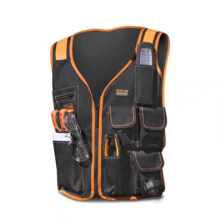 Vesta de lucru profesionala Premium Handy, lungime 60 cm, latime 50 cm, prevazuta cu 7 buzunare - 3 cu clapa de protectie si unul cu fermoar si port acte, cu agatatoare