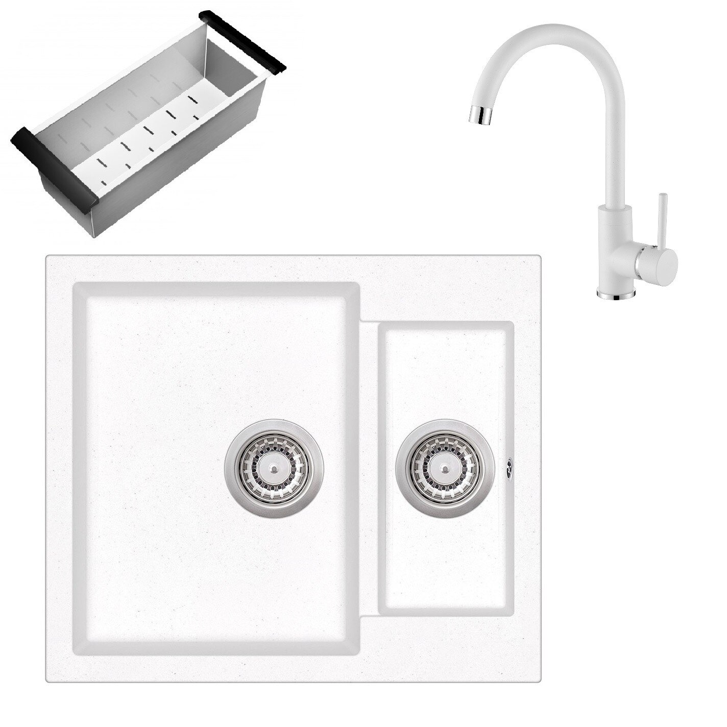 Pachet Aquasanita Tesa SQT150-710W chiuveta cu baterie si strecuratoare silicsana crom