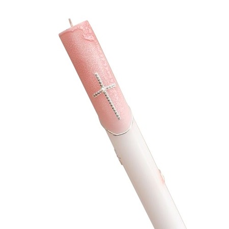 Lumanare Lumanaresele Botez Biserica Fluturasi si Inimoare Roz 50 cm
