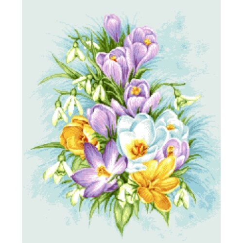 Goblen Ghiocei si branduse, Rogoblen, kit cu diagrama color, 27x22 cm, bumbac