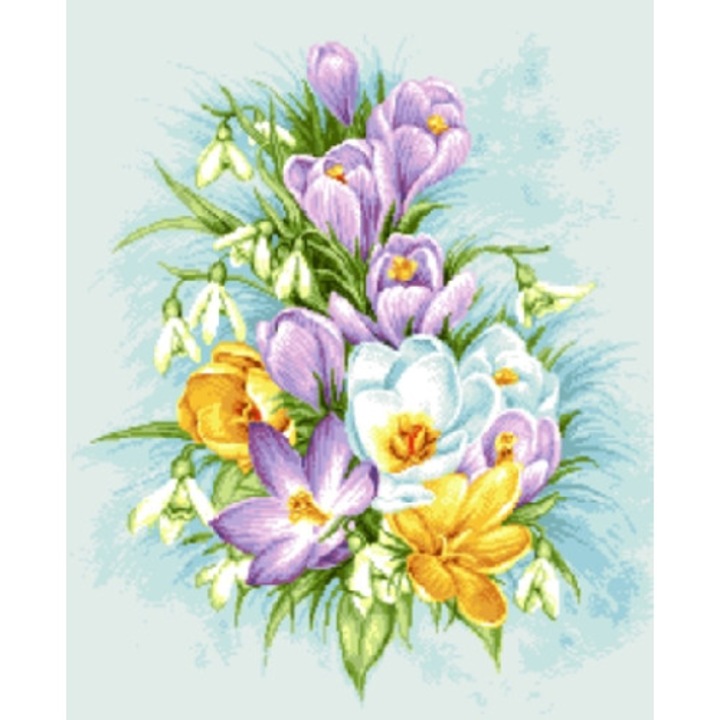 Goblen Ghiocei si branduse, Rogoblen, kit cu diagrama color, 27x22 cm, bumbac