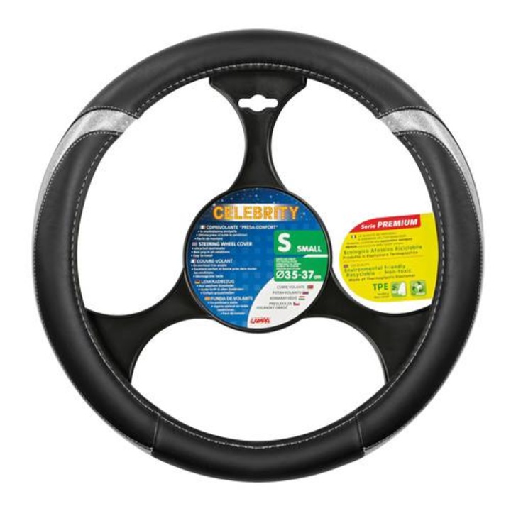 Husa pentru volan Lampa Celebrity, TPE, 35-37 cm, Negru/Argintiu