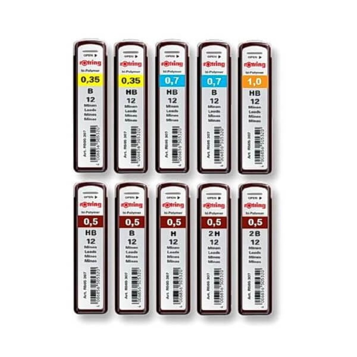ROtring Mine HB 0,35 Mm Per Portamine | Confezione Da 3 Scatole (36 Mine) | Alta Qualità Polimerica