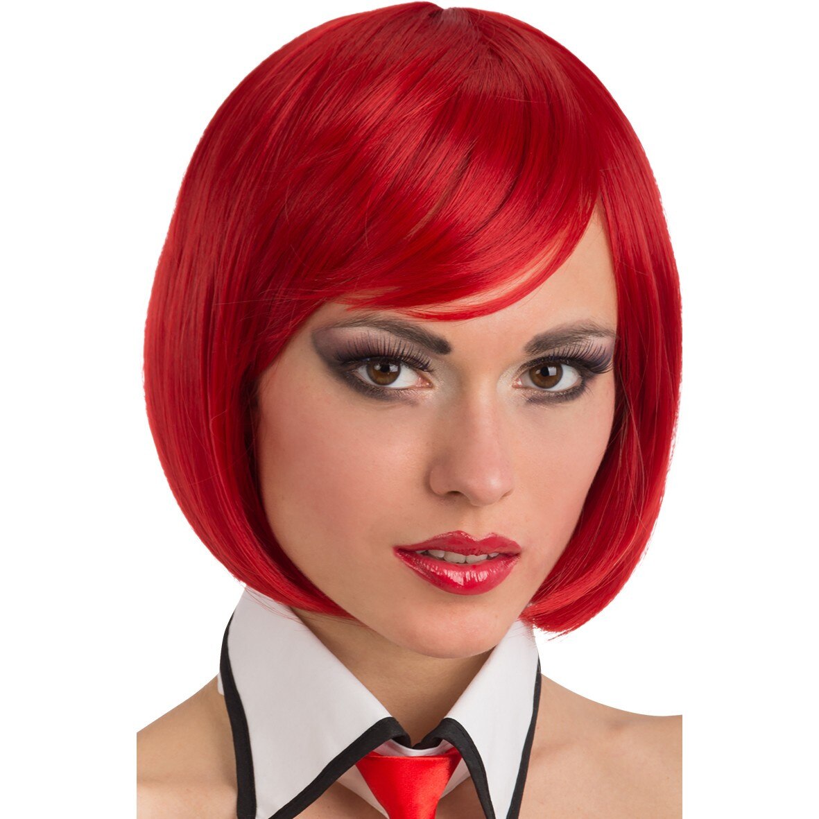 Peruca rosie bob cu breton aspect natural