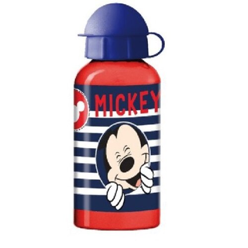 Sticla de aluminiu, Mickey Mouse, rosie cu dungi albastre