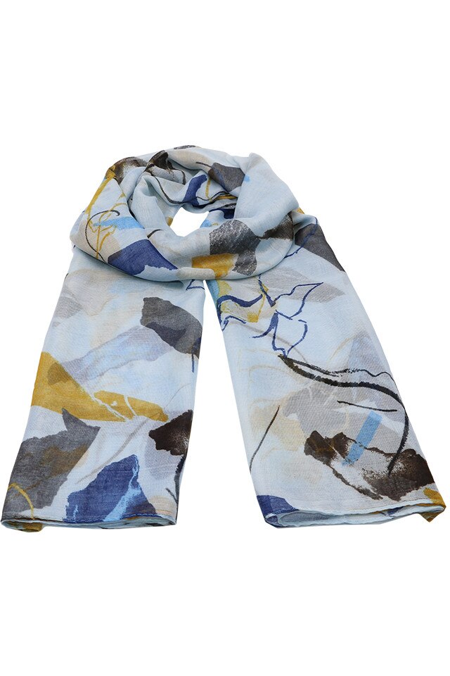 Esarfa pentru femei, din poliester subtire, sezon cald, cu print abstract, Afina Li029-1 Albastru Galben