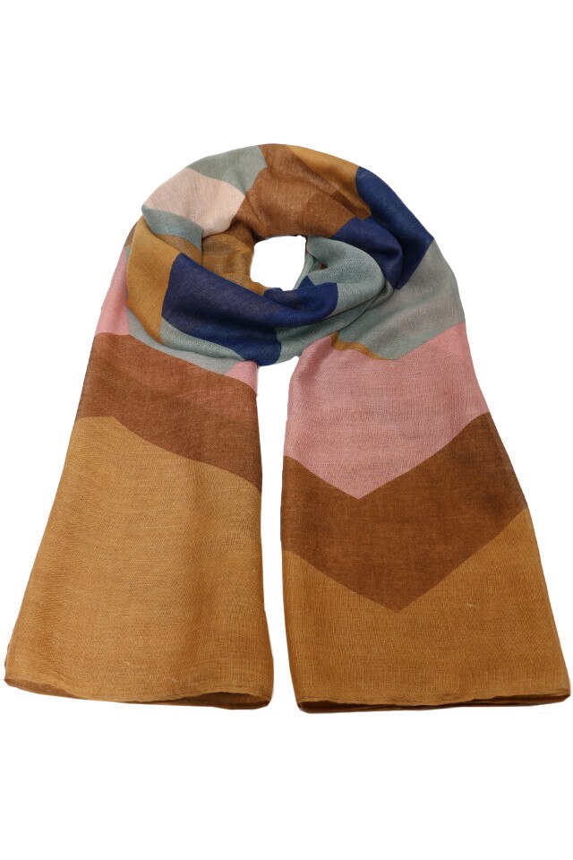 Esarfa pentru femei, din poliester subtire, sezon cald, cu print color geometric, Alina Li002-4 Maro
