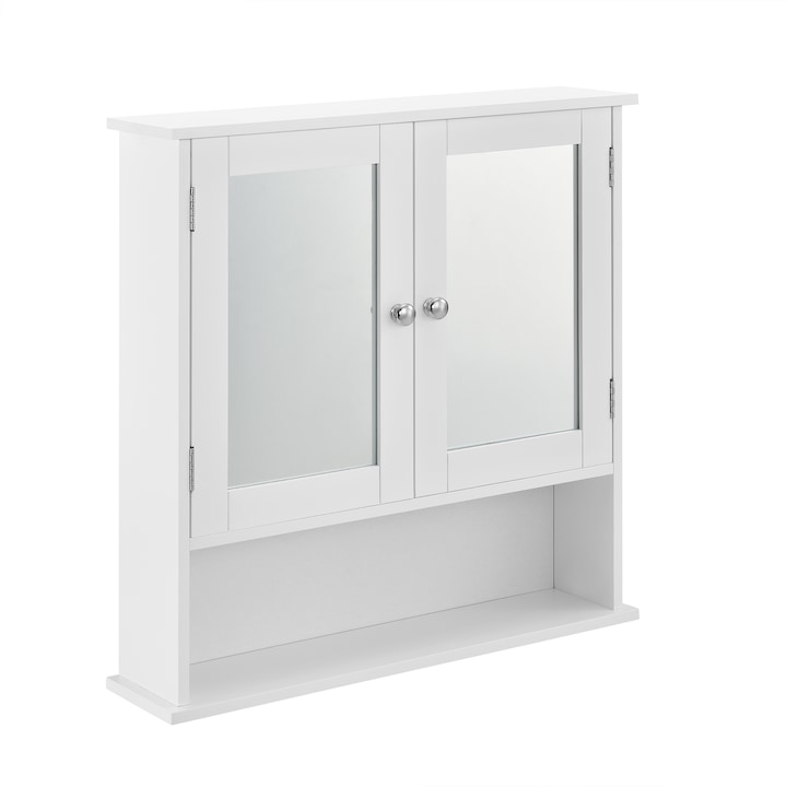 [en.casa]® Fürdőszoba fali szekrény tükörrel 58 x 56 x 13 cm fehér vintage tükrös szekrény tárolóval