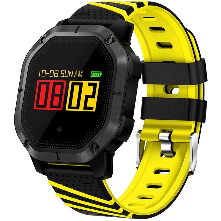 Смарт часовник и гривна Sport-Tech K5 Fitness, спортен модел, монитор за кръвно налягане, пулс, монитор за сън, подвижна гривна, известяване за обаждане и съобщение, водоустойчив IP68, магнитно зареждане, жълт цвят