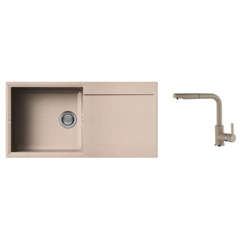 Set chiuveta granit Elleci Easy 480, 1000 x 500 mm, adancime 200 mm, cuva reversibila + Baterie Elleci C02, cartus ceramic, dus extractabil, Avena Set chiuveta granit Elleci Easy 480, 1000 x 500 mm, adancime 200 mm, cuva reversibila + Baterie Elleci C02, cartus ceramic, dus extractabil, Avena