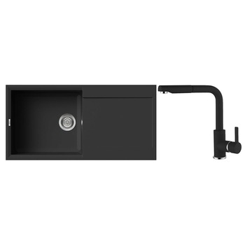 Set chiuveta granit Elleci Easy 480, 1000 x 500 mm, adancime 200 mm, cuva reversibila + Baterie Elleci C02, cartus ceramic, dus extractabil, Full Black Set chiuveta granit Elleci Easy 480, 1000 x 500 mm, adancime 200 mm, cuva reversibila + Baterie Elleci C02, cartus ceramic, dus extractabil, Full Black