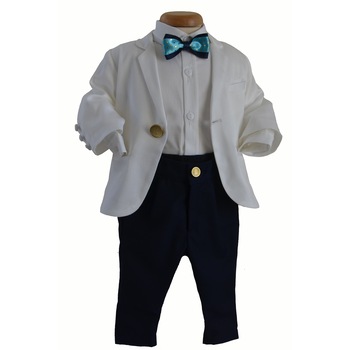 Costumas botez baieti Byron, Darline, alb-bleumarin, 0-1 an Costumas botez baieti Byron, Darline, alb-bleumarin, 0-1 an