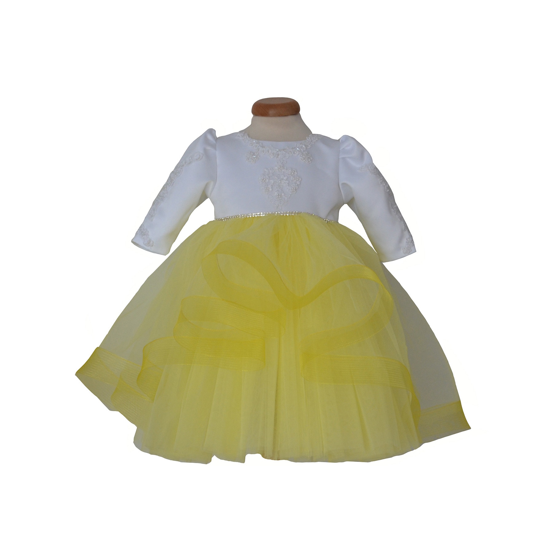 Rochita botez printesa Fantasy, Darline, 3 piese, galben, 0-1 an