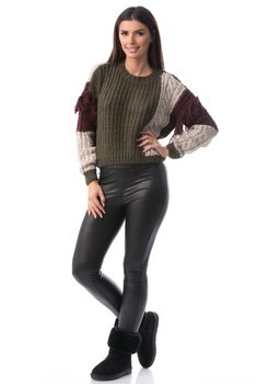 Pulover dama,tricotat cu torsade,kaki cu grena si gri,universal ca marime Pulover dama,tricotat cu torsade,kaki cu grena si gri,universal ca marime