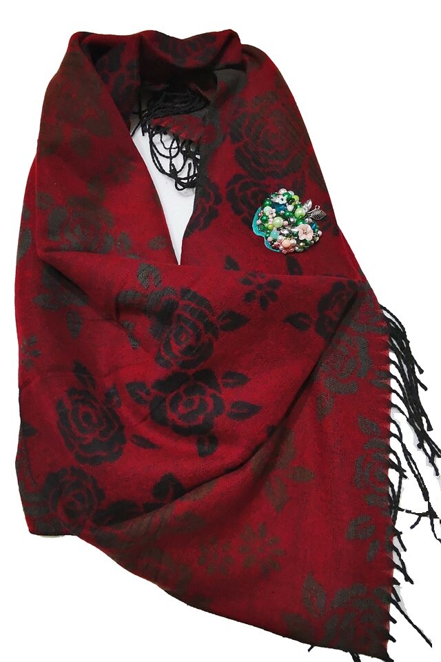 Sal casmir,fular lung,Red Roses,rosu grena