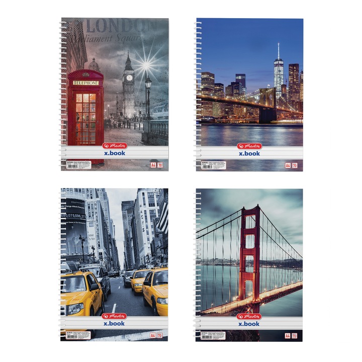 Caiet cu spirala Herlitz, coala A4/70, City, cu linii