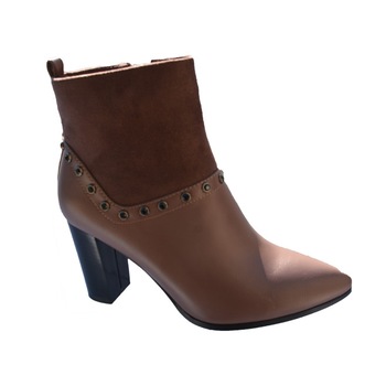 Botine scurte cu toc gros, D&J Exclusive, Maro Botine scurte cu toc gros, D&J Exclusive, Maro