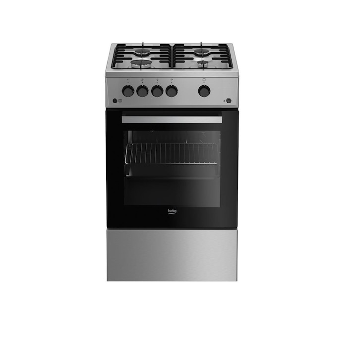 Aragaz Beko FSG52020FX, Gaz, 4 Arzatoare, 60 l, Aprindere electrica, 50 cm, Inox